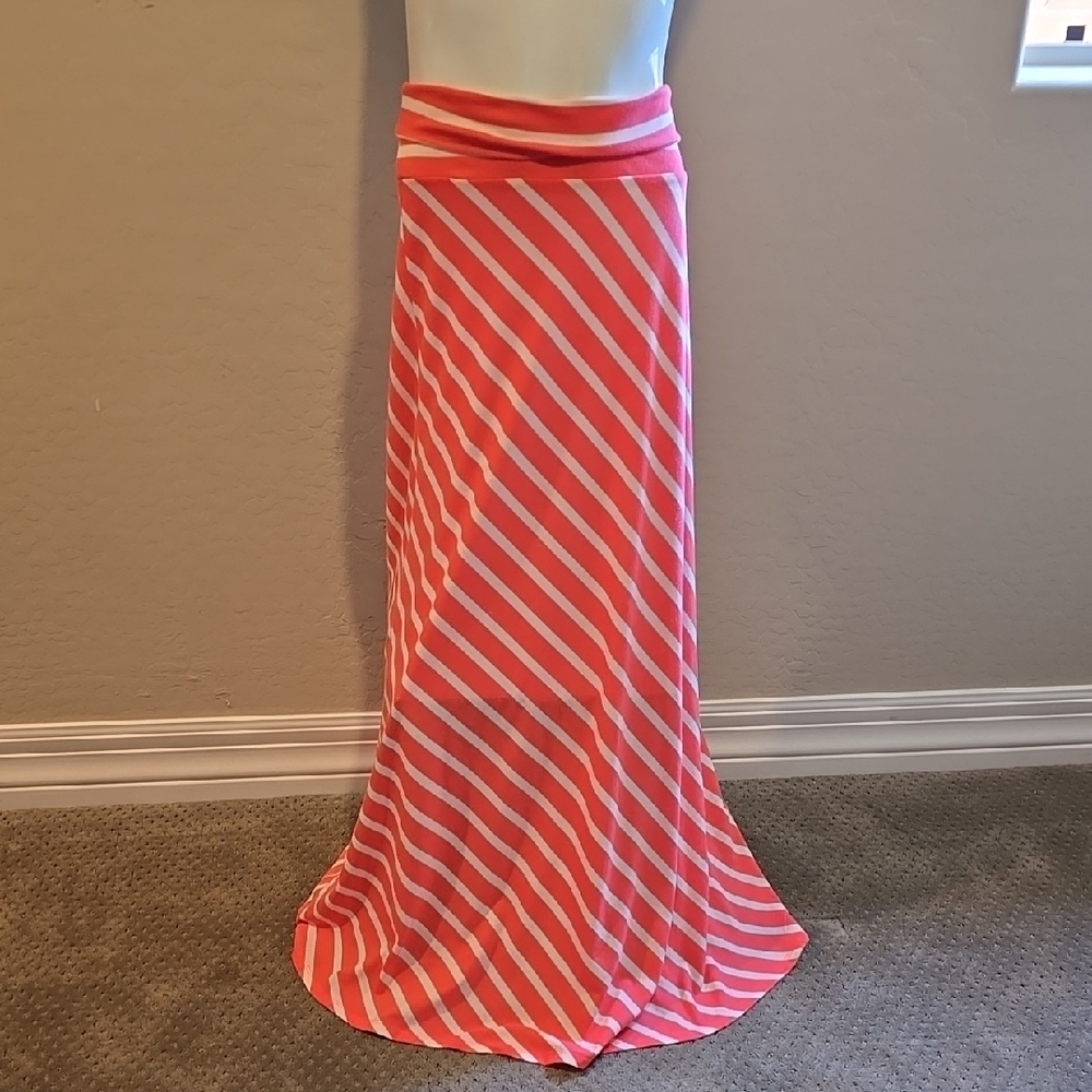 Striped Coral And Cream Maxi Skirt